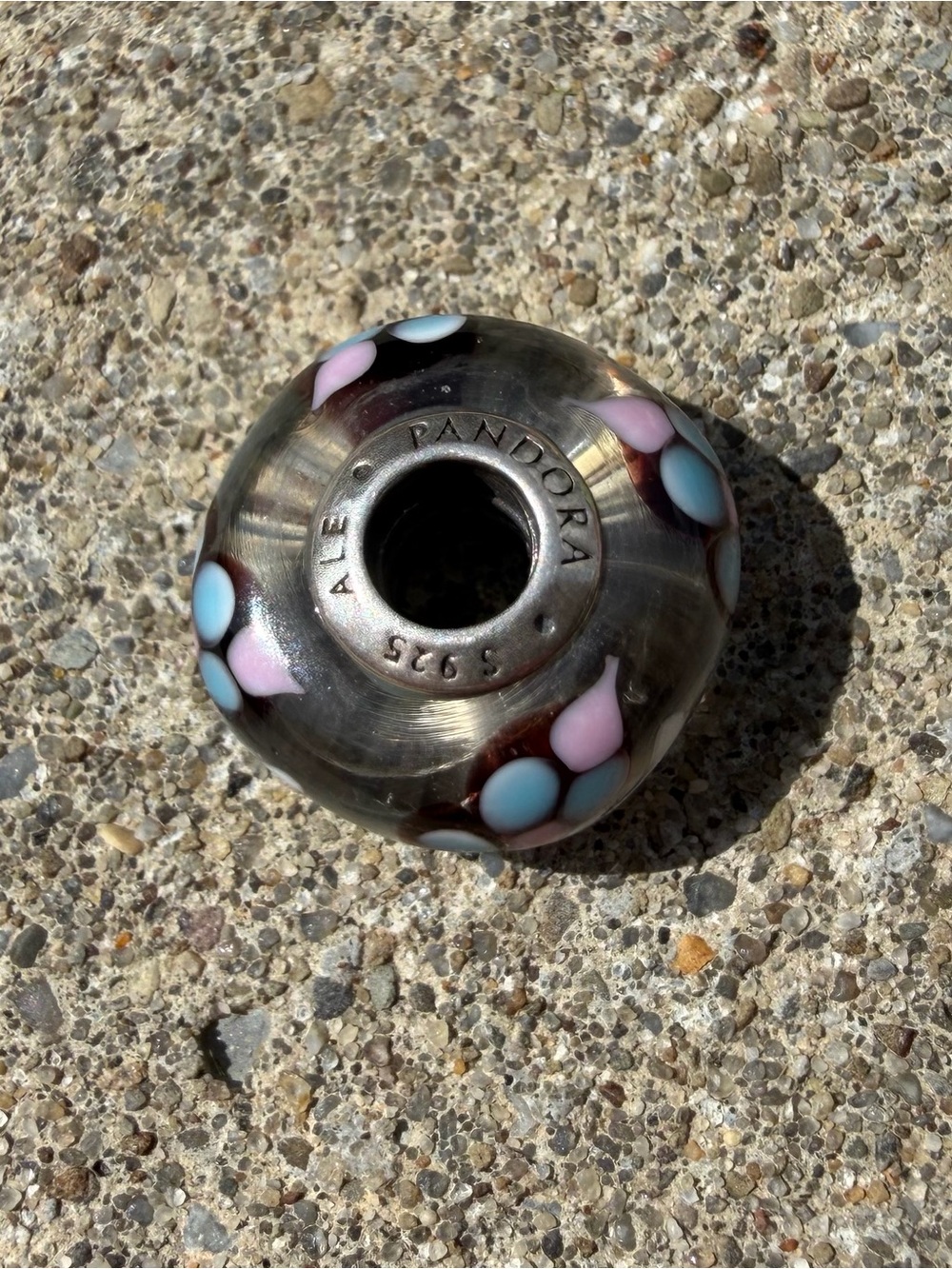 Pandora Glass Charm Bead in Teal with Pink & Blue Accents - Picture 2 of 2